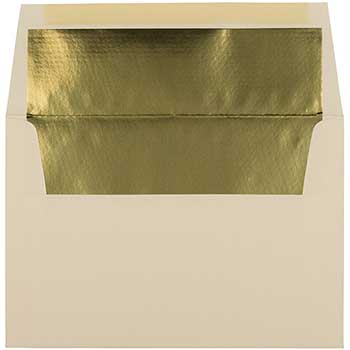 JAM Paper A8 Foil Lined Invitation Envelopes, 5 1/2&quot; x 8 1/8&quot;, Ecru with Gold Foil, 50/PK