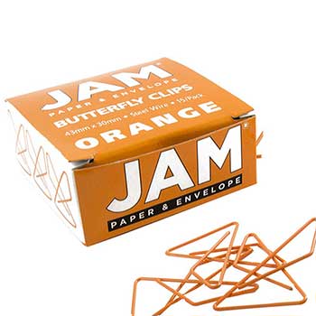 JAM Paper Colorful Butterfly Paper Clips, Orange, 15 Paper Clips