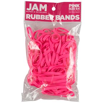 JAM Paper Durable Rubber Bands, Size 64, Pink, 100/PK