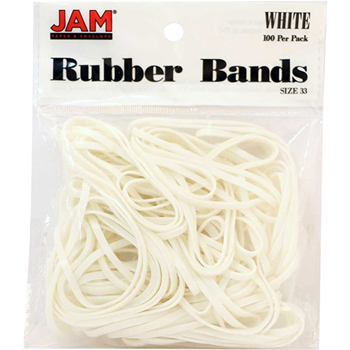 JAM Paper Rubber Bands, Size 33, White, 100/Pack