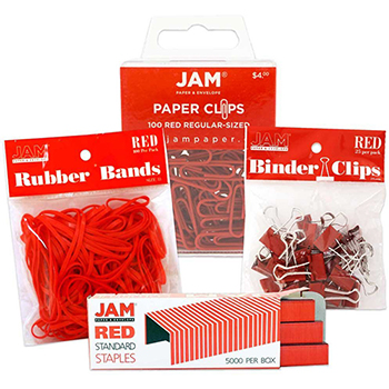 JAM Paper Desk Supply Assortment, Red, 4/PK