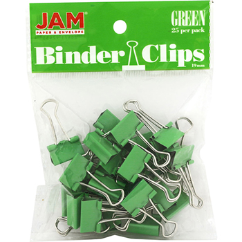 JAM Paper Binder Clips, Small 19mm, Green , 25/Pack