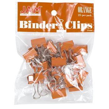 JAM Paper Binder Clips, Small, 19mm, Orange, 25/Pack