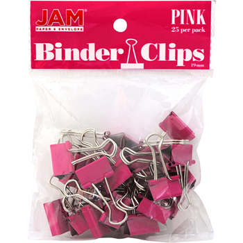 JAM Paper Binder Clips, Small 19mm,Pink, 25/Pack