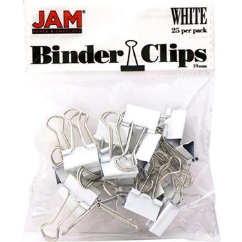 JAM Paper Binder Clips, Small 19mm, White, 25/Pack