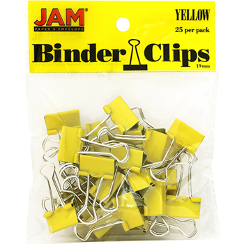 JAM Paper Binder Clips, Small, 19mm, Yellow, 25/Pack