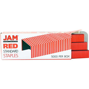 JAM Paper Box of Staples, Standard Size, Red, 5000/Pack