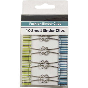 JAM Paper Binder Clips, Small 19mm, Green &amp; Blue Stripes Design, 10/Pack