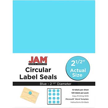 JAM Paper Circle Label Sticker Seals, 2 1/2&quot; Diameter, Blue, 120 Labels