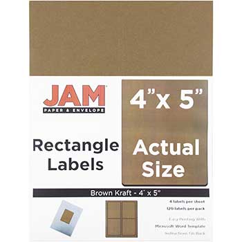 JAM Paper Shipping Address Labels, Quarter Page, 4&quot; x 5&quot;, Brown Kraft, 120 Labels