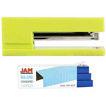 JAM Paper Office &amp; Desk Sets, 1 Lime Green Stapler &amp; 1 Pack of Blue Staples, 2/PK