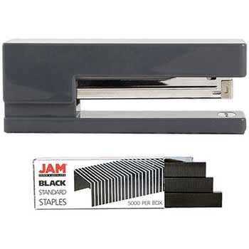 JAM Paper Office &amp; Desk Sets, 1 Grey Stapler &amp; 1 Pack of Black Staples, 2/PK