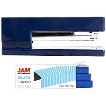 JAM Paper Office &amp; Desk Sets, 1 Navy Stapler &amp; 1 Pack of Blue Staples, 2/PK