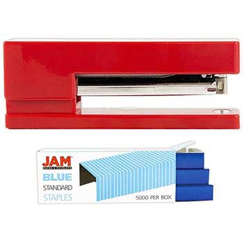 JAM Paper Office &amp; Desk Sets, 1 Red Stapler &amp; 1 Pack of Blue Staples, 2/PK