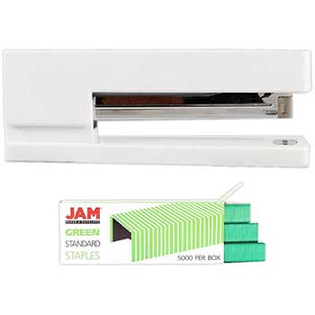JAM Paper Office &amp; Desk Sets, 1 White Stapler &amp; 1 Pack of Green Staples, 2/PK