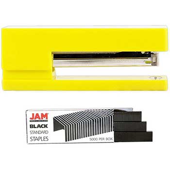 JAM Paper Office &amp; Desk Sets, 1 Yellow Stapler &amp; 1 Pack of Black Staples, 2/PK