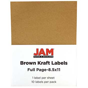 JAM Paper Shipping Labels, Full Page, 5 1/2&quot; x 8 1/2&quot; , Brown Kraft, 10 Full Sheets