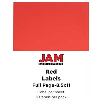 JAM Paper Shipping Labels, Full Page, 5 1/2&quot; x 8 1/2&quot; , Red, 10 Full Sheets