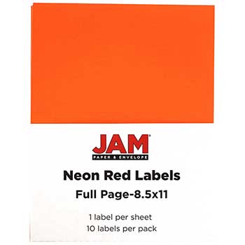 JAM Paper Shipping Labels, Full Page, 5 1/2&quot; x 8 1/2&quot; , Neon Red, 10 Full Sheets