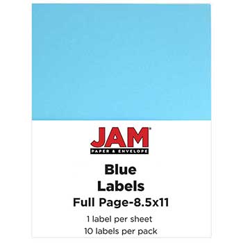 JAM Paper Shipping Labels, Full Page, 5 1/2&quot; x 8 1/2&quot; , Blue, 10 Full Sheets