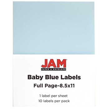 JAM Paper Shipping Labels, Full Page, 5 1/2&quot; x 8 1/2&quot; , Baby Blue, 10 Full Sheets