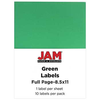 JAM Paper Shipping Labels, Full Page, 5 1/2&quot; x 8 1/2&quot; , Green, 10 Full Sheets
