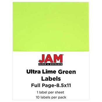 JAM Paper Shipping Labels, Full Page, 5 1/2&quot; x 8 1/2&quot; , Ultra Lime Green, 10 Full Sheets