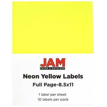 JAM Paper Shipping Labels, Full Page, 5 1/2&quot; x 8 1/2&quot; , Neon Yellow, 10 Full Sheets