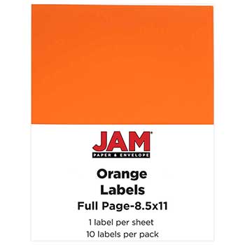 JAM Paper Shipping Labels, Full Page, 5 1/2&quot; x 8 1/2&quot; , Orange, 10 Full Sheets