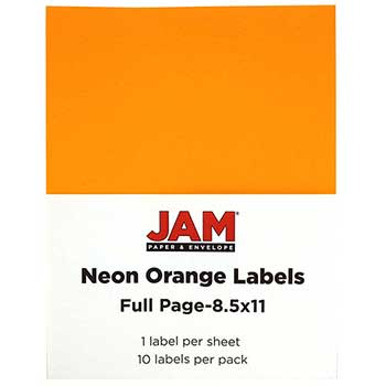 JAM Paper Shipping Labels, Full Page, 5 1/2&quot; x 8 1/2&quot; , Neon Orange, 10 Full Sheets