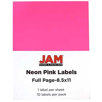 JAM Paper Shipping Labels, Full Page, 5 1/2&quot; x 8 1/2&quot; , Neon Pink, 10 Full Sheets