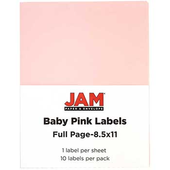 JAM Paper Shipping Labels, Full Page, 5 1/2&quot; x 8 1/2&quot; , Baby Pink, 10 Full Sheets