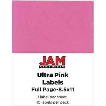 JAM Paper Shipping Labels, Full Page, 5 1/2&quot; x 8 1/2&quot; , Ultra Pink, 10 Full Sheets
