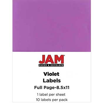 JAM Paper Shipping Labels, Full Page, 5 1/2&quot; x 8 1/2&quot; , Violet, 10 Full Sheets