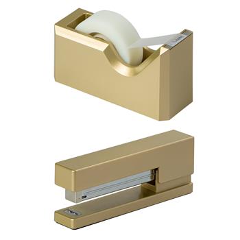JAM Paper Office &amp; Desk Set, Stapler and Tape Dispenser, Gold, 2/PK