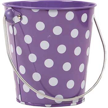 JAM Paper Metal Pail Bucket, Mini, 3 1/8&quot; x 4 1/4&quot; x 4 1/4&quot;, Purple with White Dots