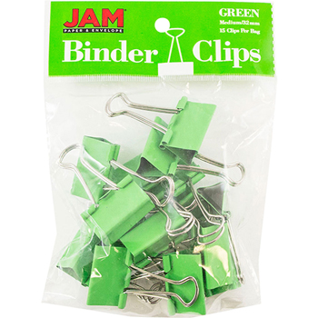 JAM Paper Binder Clips, Medium 32mm, Green, 15/Pack