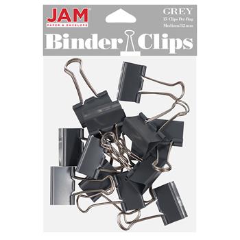JAM Paper Binder Clips, Medium 32mm, Gray, 15/Pack