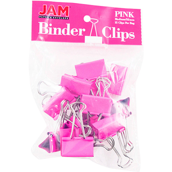 JAM Paper Binder Clips, Medium 32mm, Pink, 15/Pack
