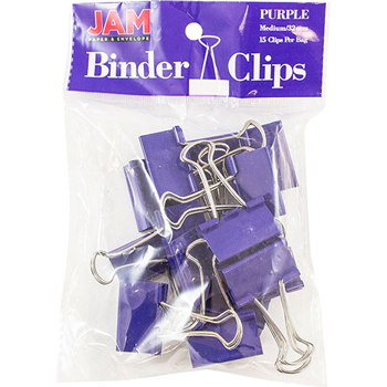 JAM Paper Binder Clips, Medium 32mm, Purple, 15/Pack