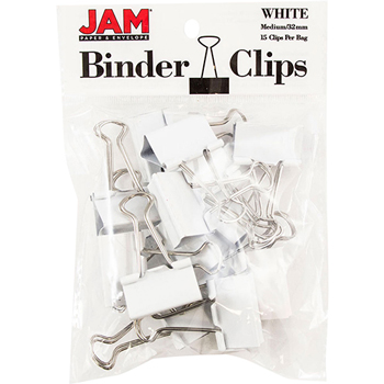 JAM Paper Binder Clips, Medium 32mm, White, 15/Pack