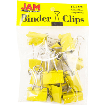 JAM Paper Binder Clips, Medium 32mm, Yellow, 15/Pack