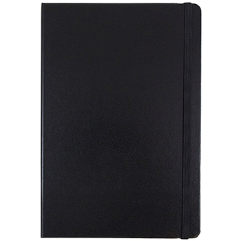 JAM Paper Hardcover Notebook with Elastic Band, Lined, 5.88&quot; x 8.5&quot;, Cream Paper, Black Cover, 100 Sheets