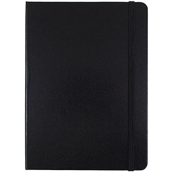 JAM Paper Hardcover Notebook with Elastic Band, Lined, 5&quot; x 7&quot;, Cream Paper, Black Cover, 100 Sheets