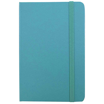 JAM Paper Hardcover Notebook with Elastic Band, Lined, 5.88&quot; x 8.5&quot;&quot;, Cream Paper, Caribbean Blue Cover, 100 Sheets