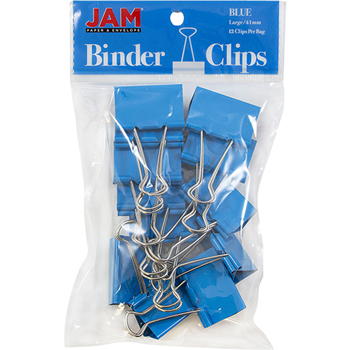 JAM Paper Binder Clips, Large 41mm, Blue, 12/Pack