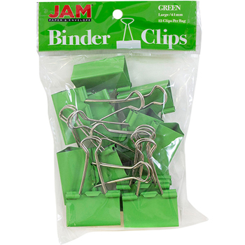 JAM Paper Binder Clips, Large 41mm, Green, 12/Pack