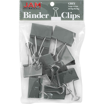 JAM Paper Binder Clips, Large 41mm, Grey, 12/Pack