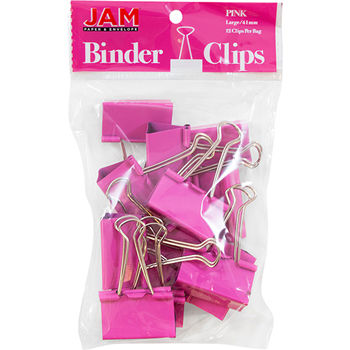JAM Paper Binder Clips, Large 41mm, Pink, 12/Pack