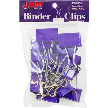JAM Paper Binder Clips, Large 41mm, Purple, 12/Pack